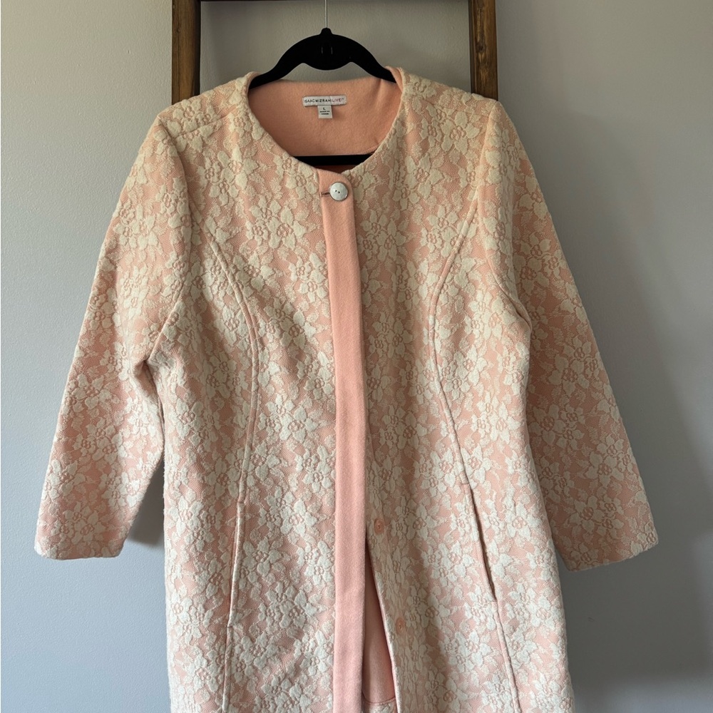 Isaac Mizrahi Pink Lace Women's Round Collar Jacket